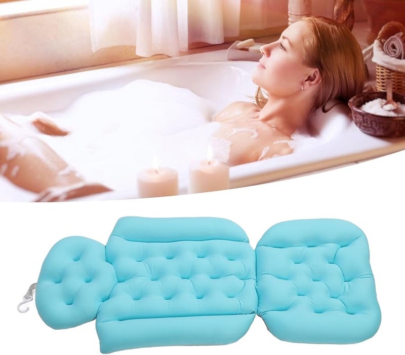 وسادة الاستحمام الزرقاء بتصميم مريح، تجف بسرعة مع قاعدة مانعة للانزلاق لحوض الاستحمام والسبا - Image 5